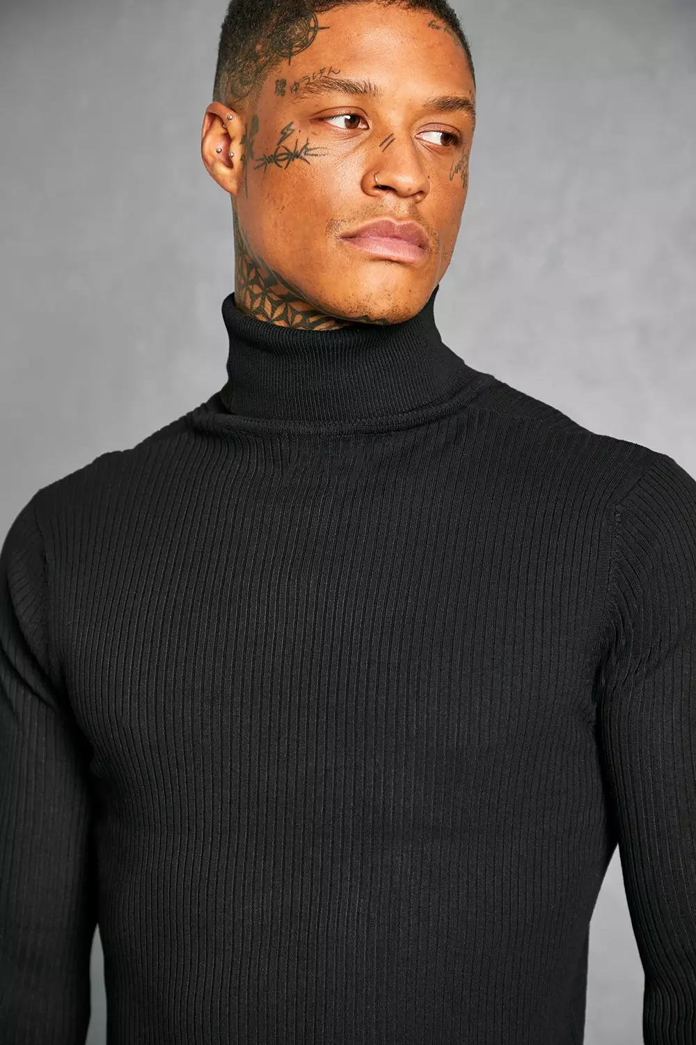 Mens black ribbed roll neck jumper sale