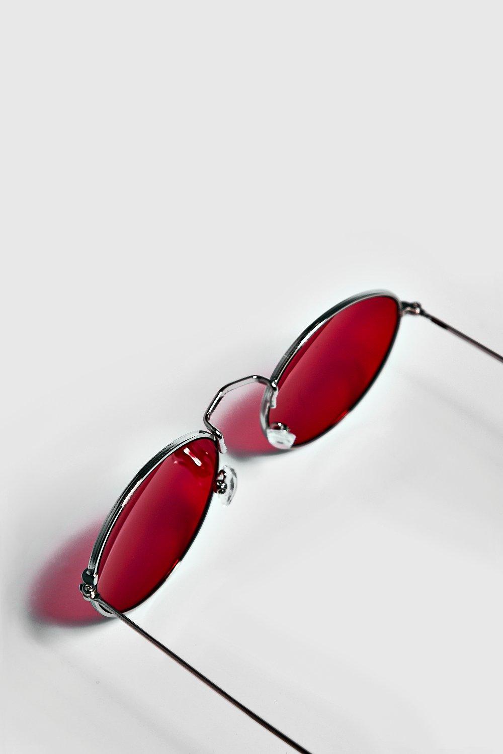 Round red tinted outlet sunglasses