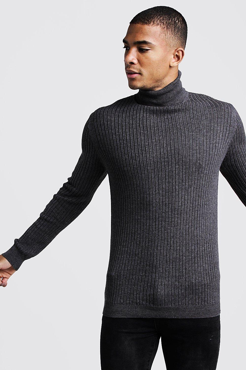 grey ribbed polo neck jumper