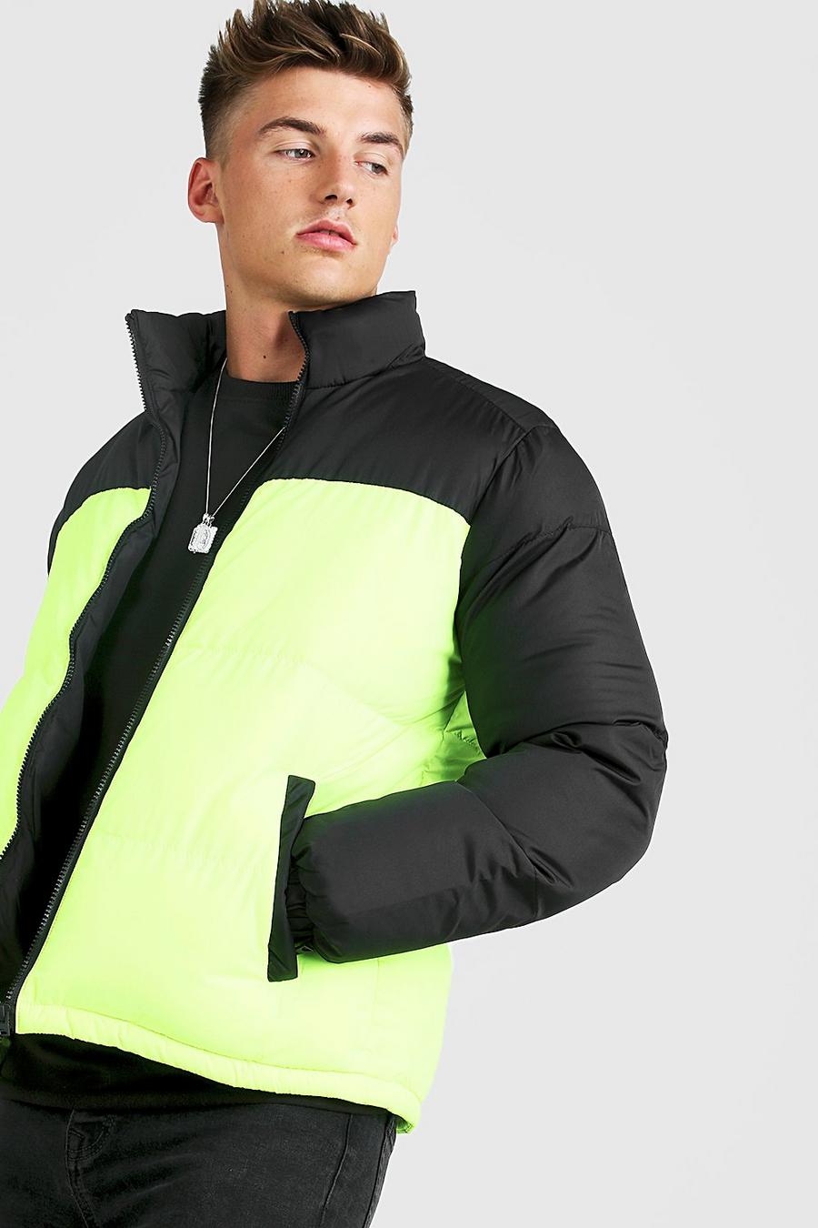 Neon-green Neon Colour Block Puffer Jacket image number 1