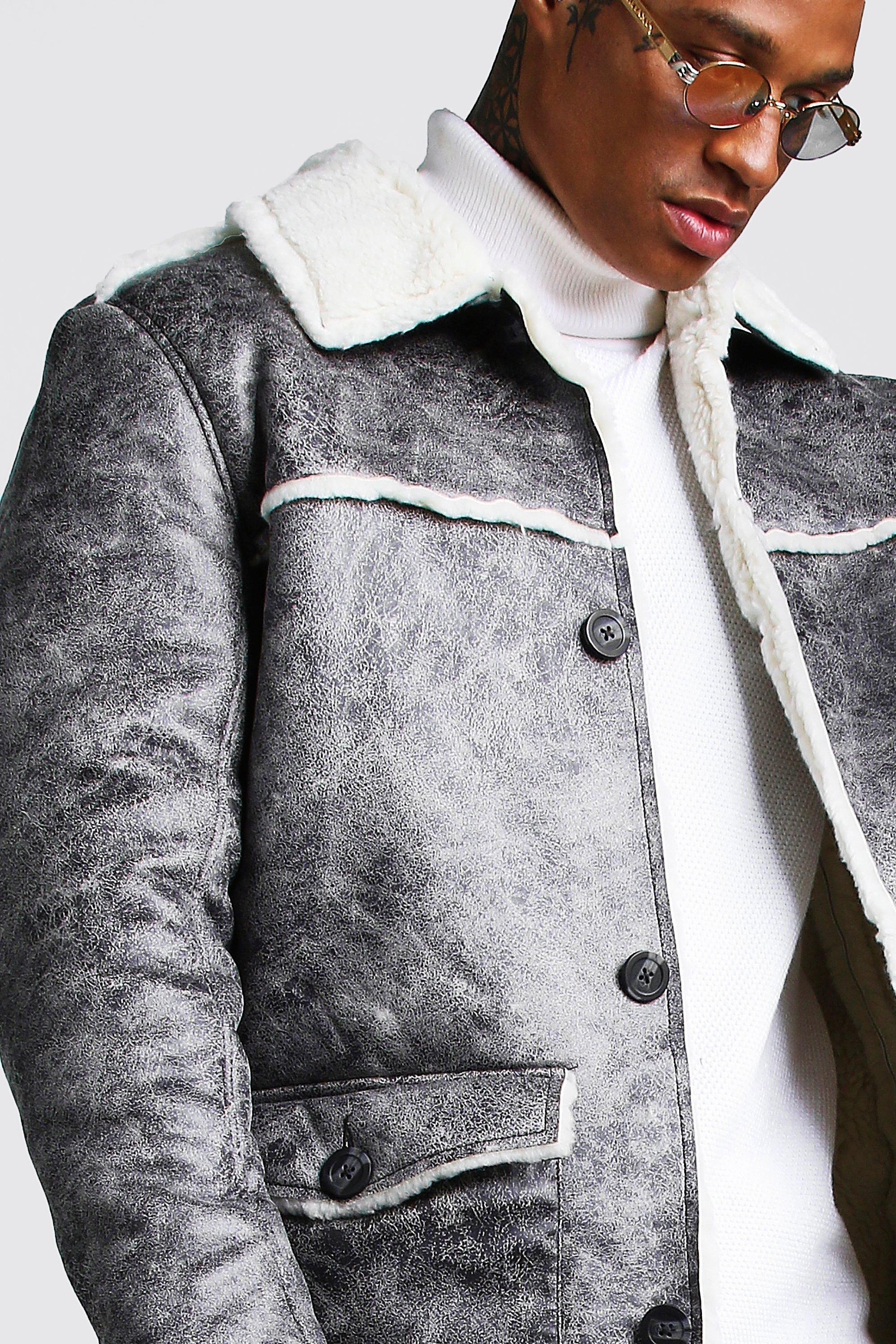 Hooded borg lined faux suede coat deals