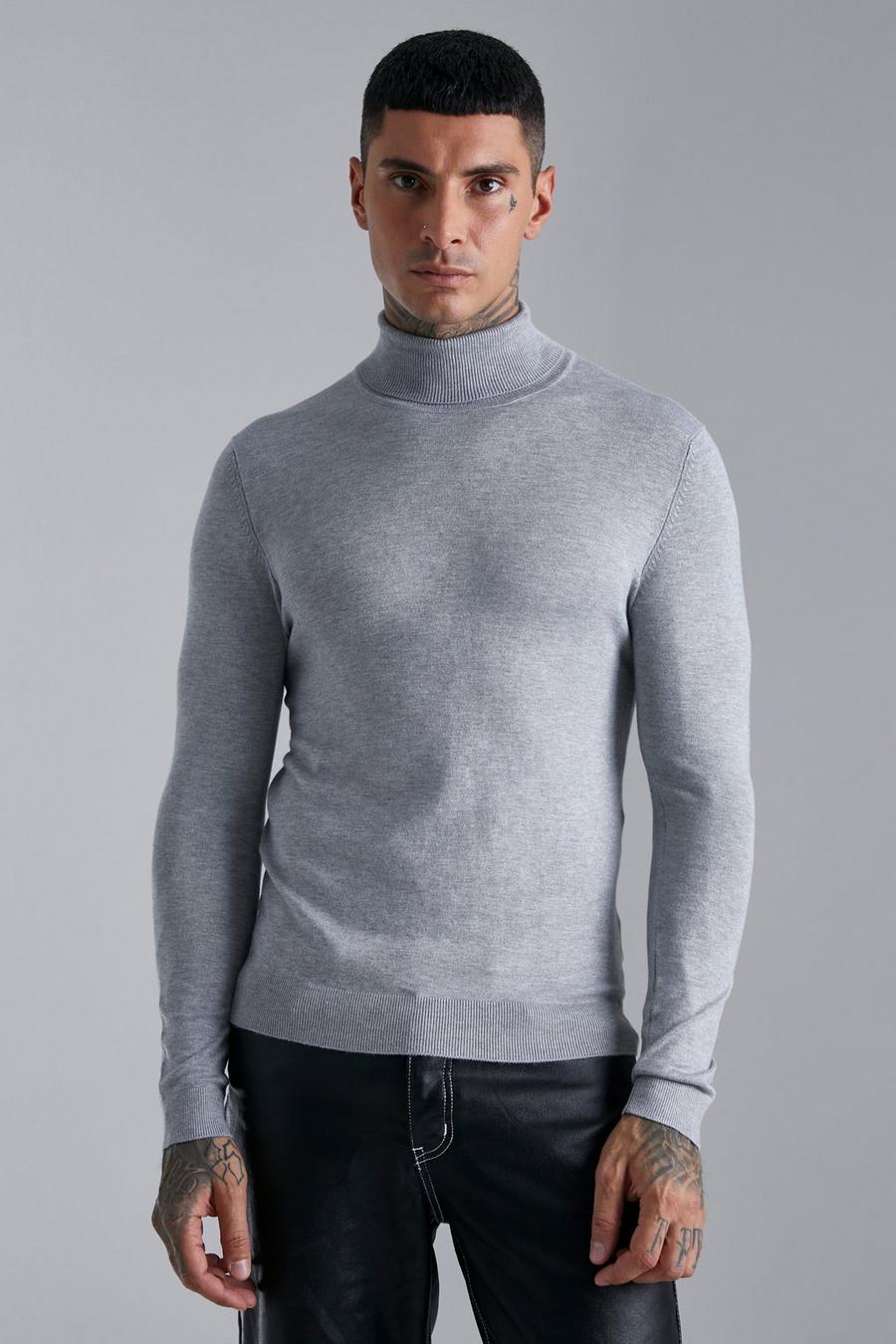 Grey marl Muscle Roll Neck Jumper image number 1