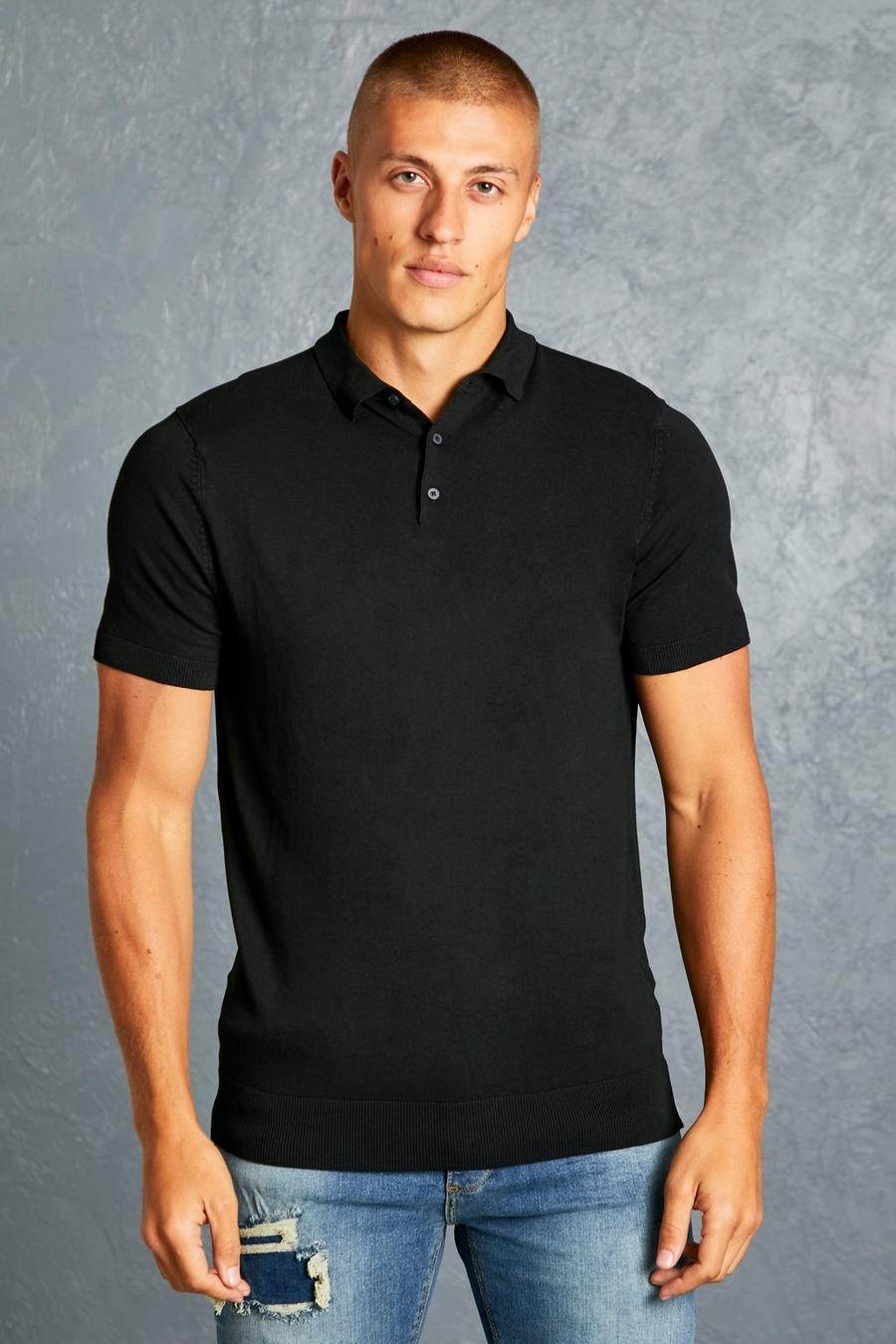 שחור negro חולצת פולו מבד ממוחזר בגזרה רגילה עם שרוולים קצרים
