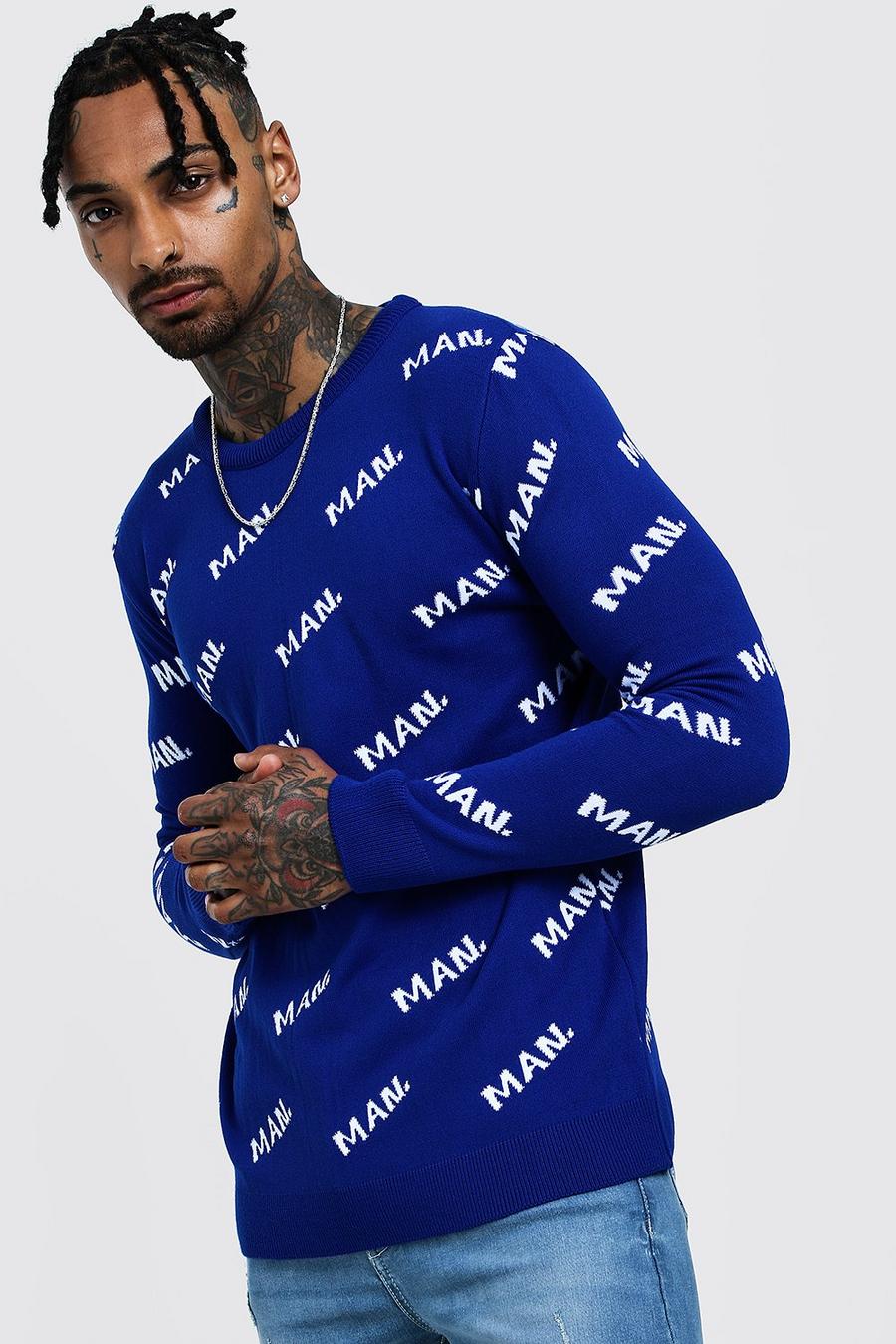 Pullover MAN a maglia, Blu cobalto image number 1