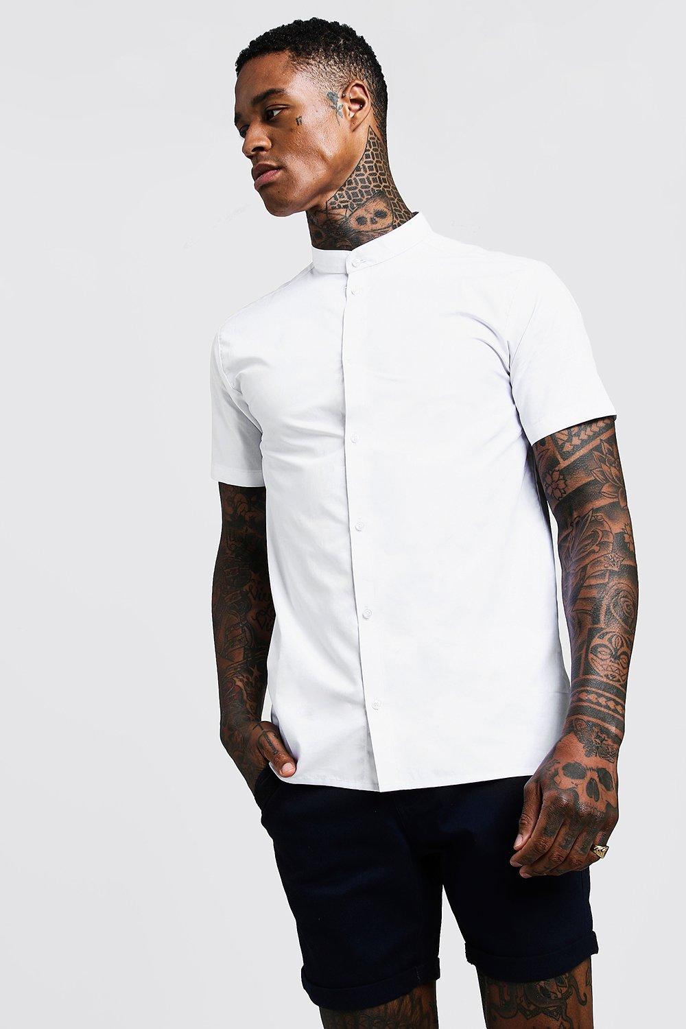 muscle fit grandad collar shirt