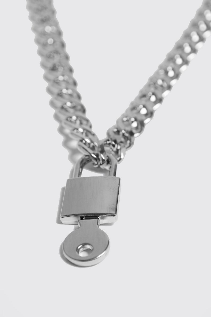 Silver Chunky Padlock Necklace image number 1