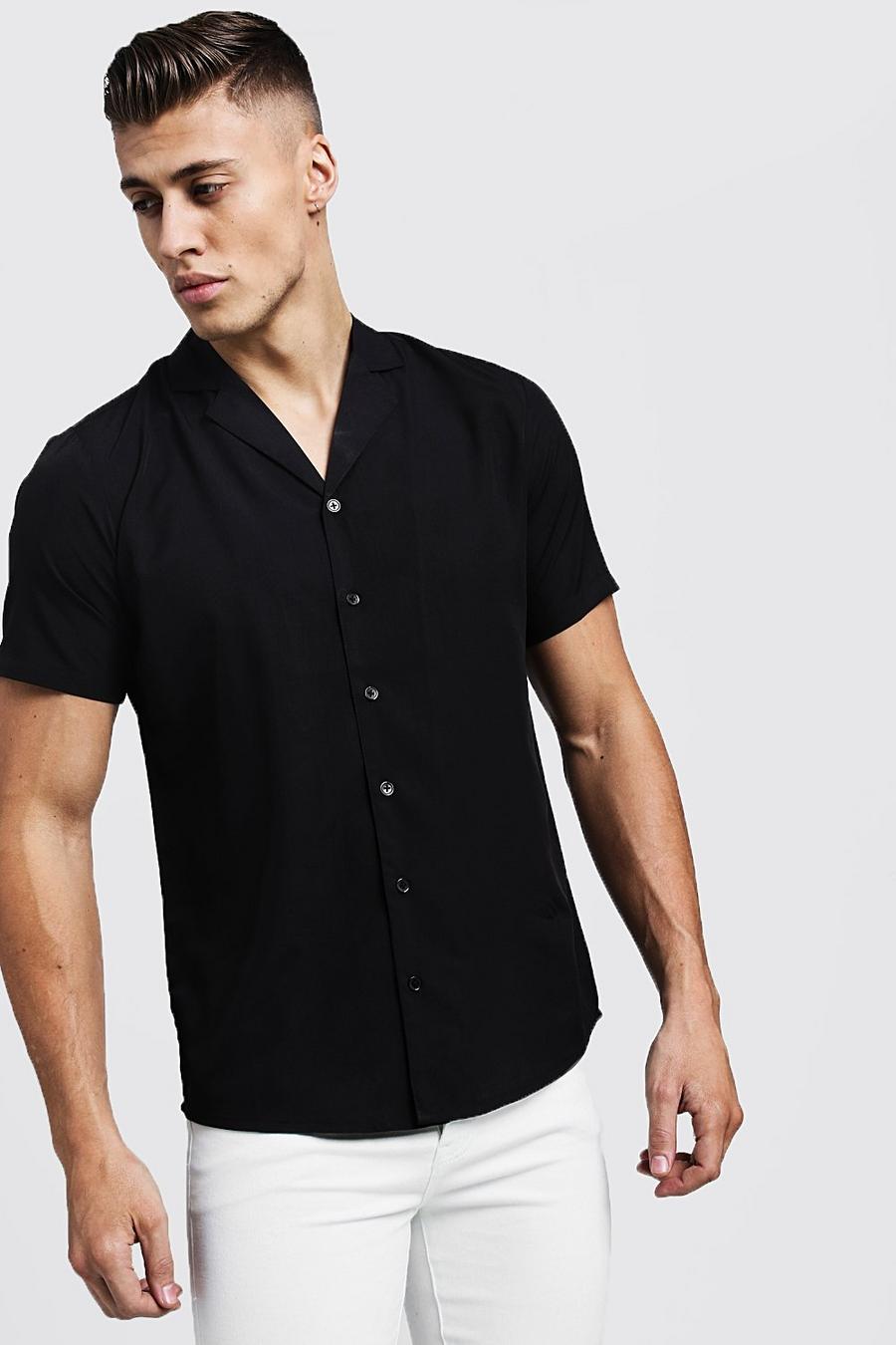 Black Short Sleeve Shirt With Revere Collar image number 1