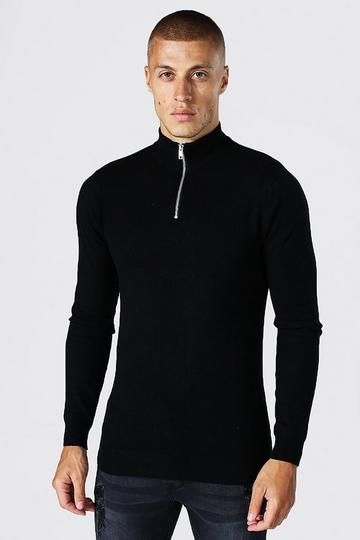 Muscle Funnel Neck Half Zip Jumper black