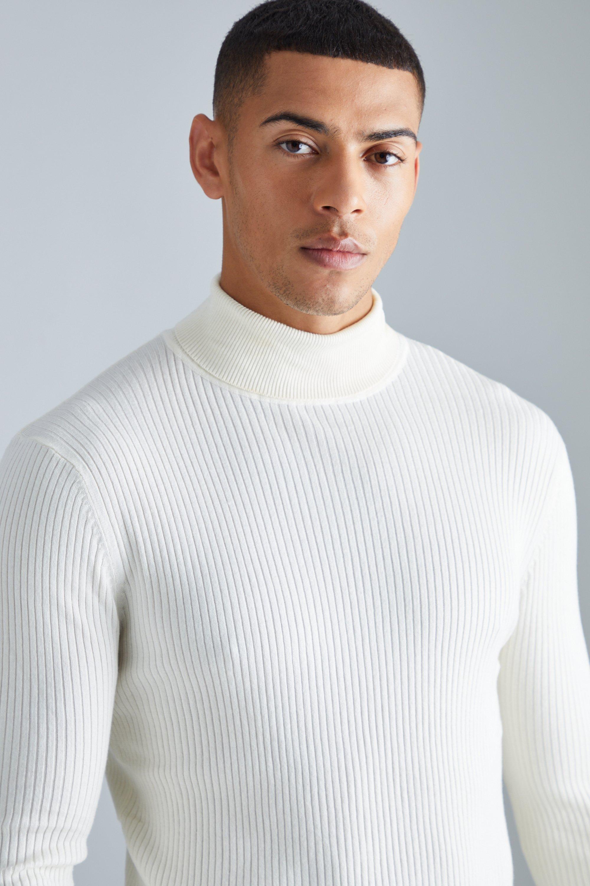 Mens white ribbed clearance jumper