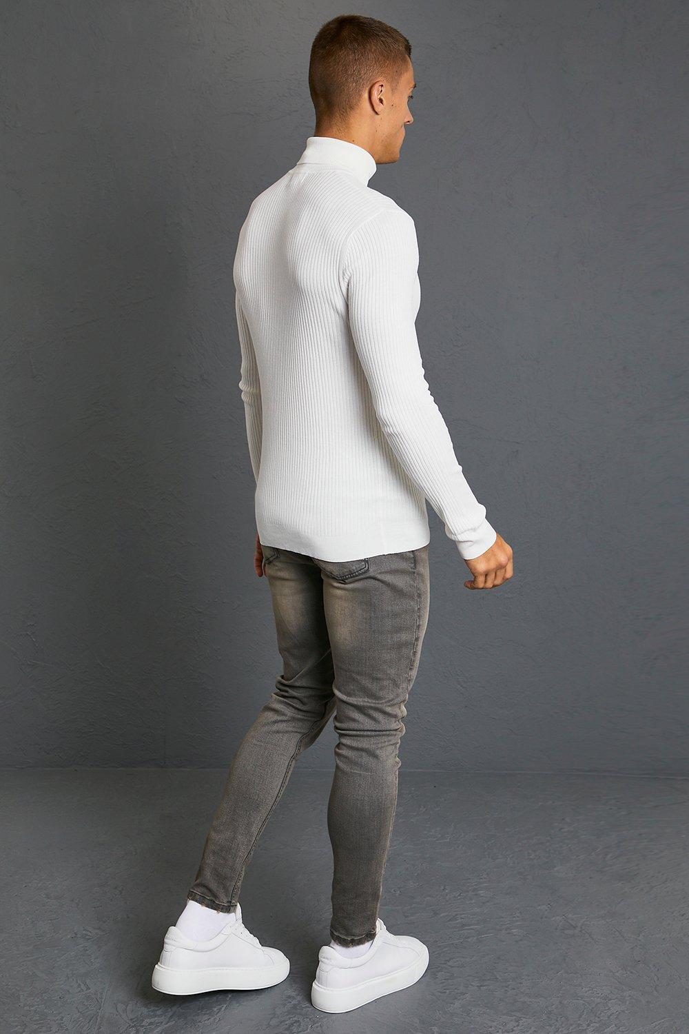 Muscle Roll Neck Ribbed Jumper