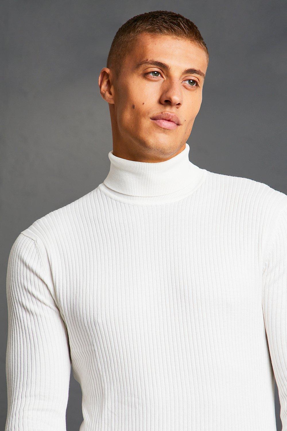 Men's Muscle Roll Neck Ribbed Jumper | Boohoo UK