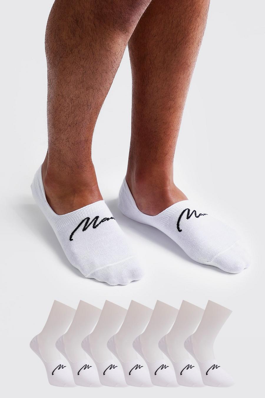 לבן מארז 7 זוגות גרביים בלתי נראים עם חתימת MAN image number 1