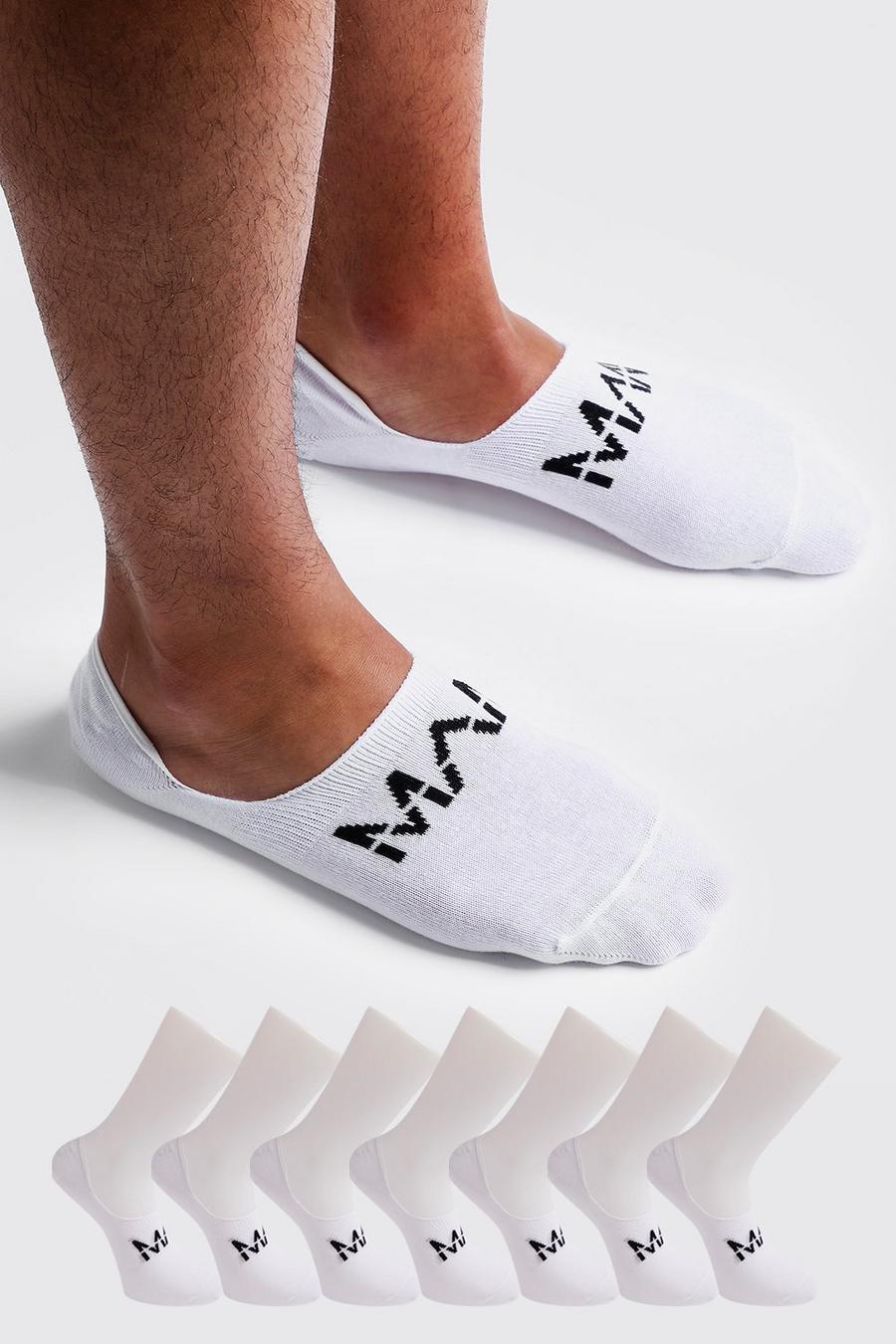 Pack de 7 calcetines invisibles con letras MAN, Blanco