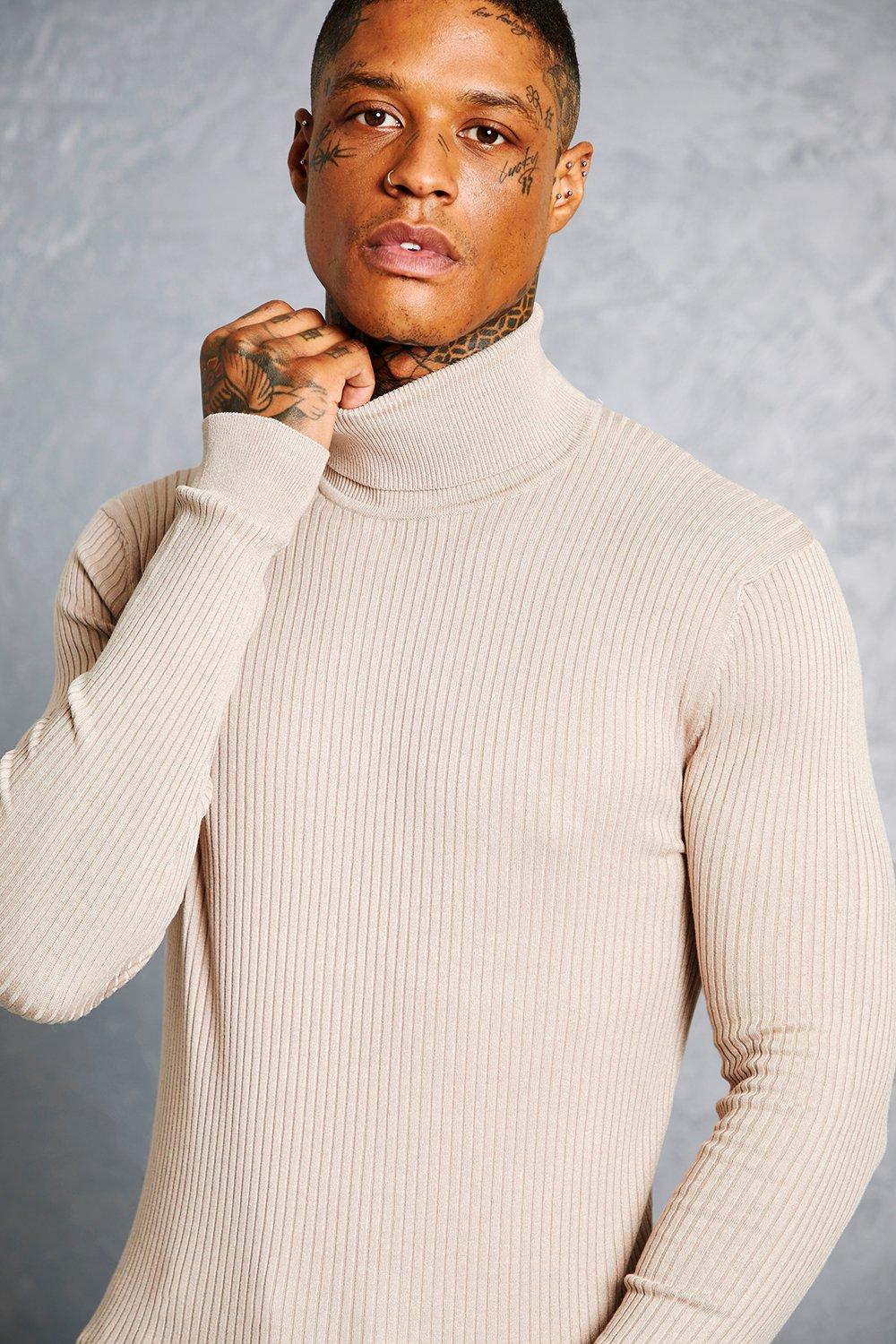 Muscle Roll Neck Ribbed Jumper