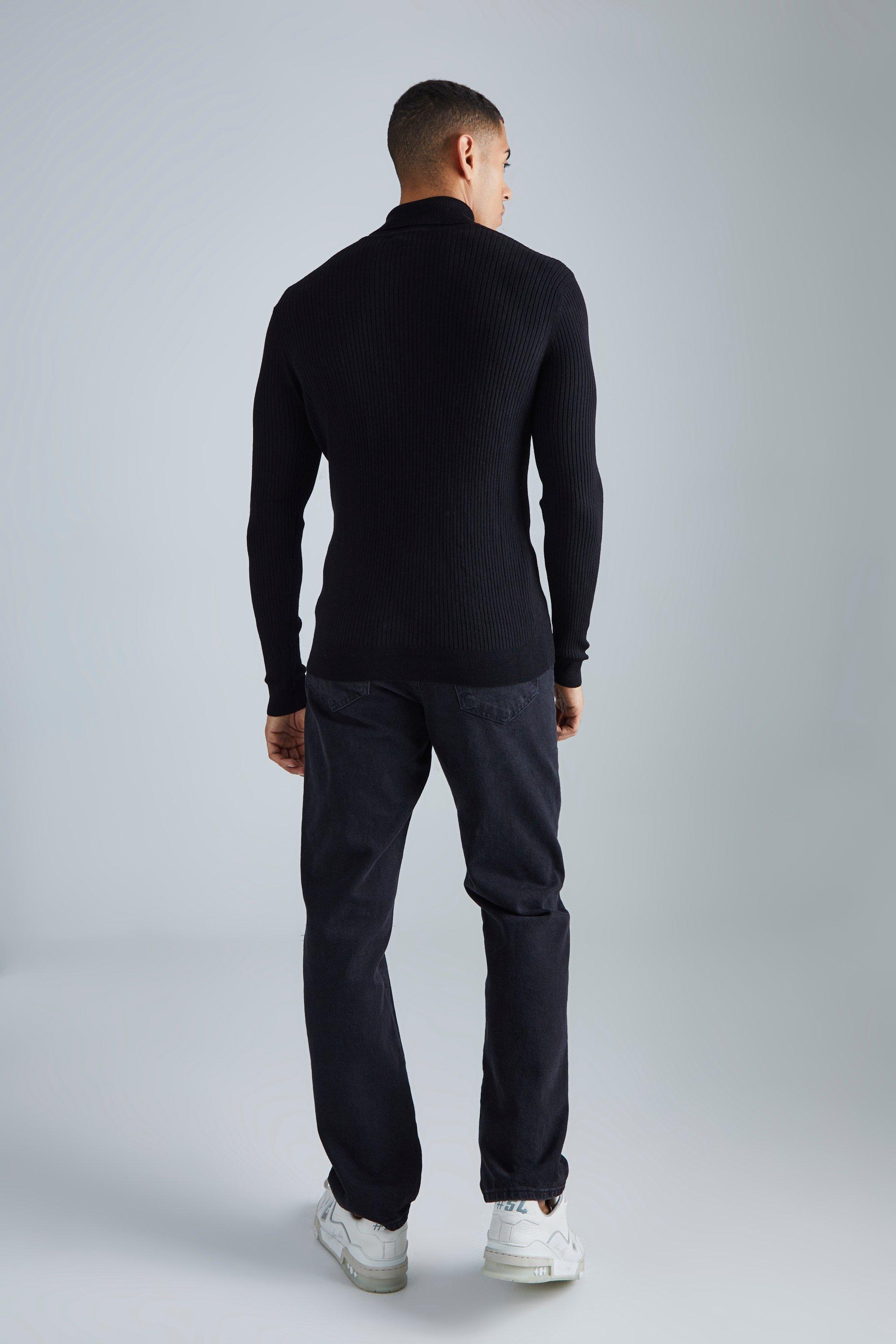 Muscle Roll Neck Ribbed Jumper