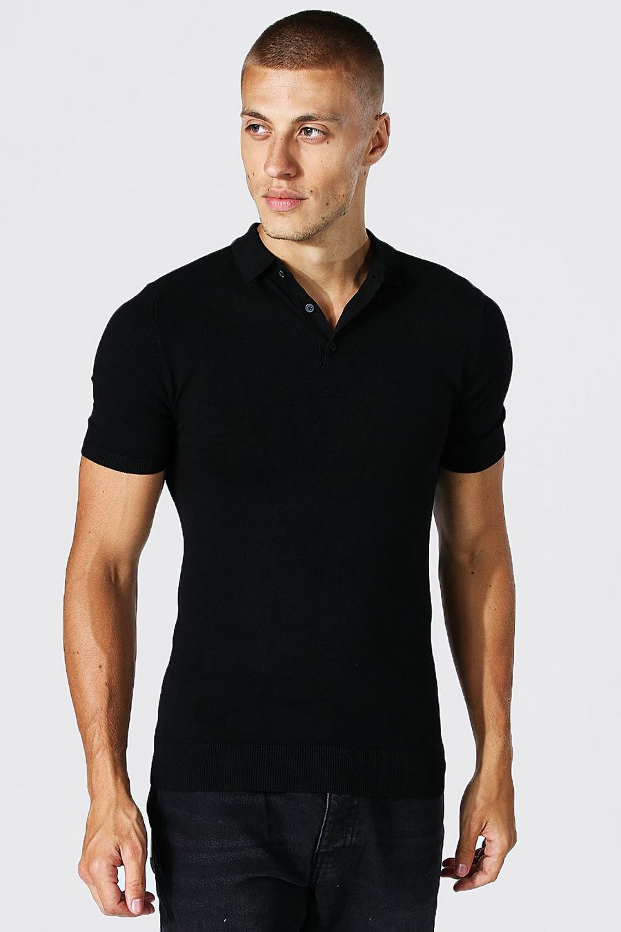 Recyceltes Muscle-Poloshirt mit kurzen Ärmeln, Black