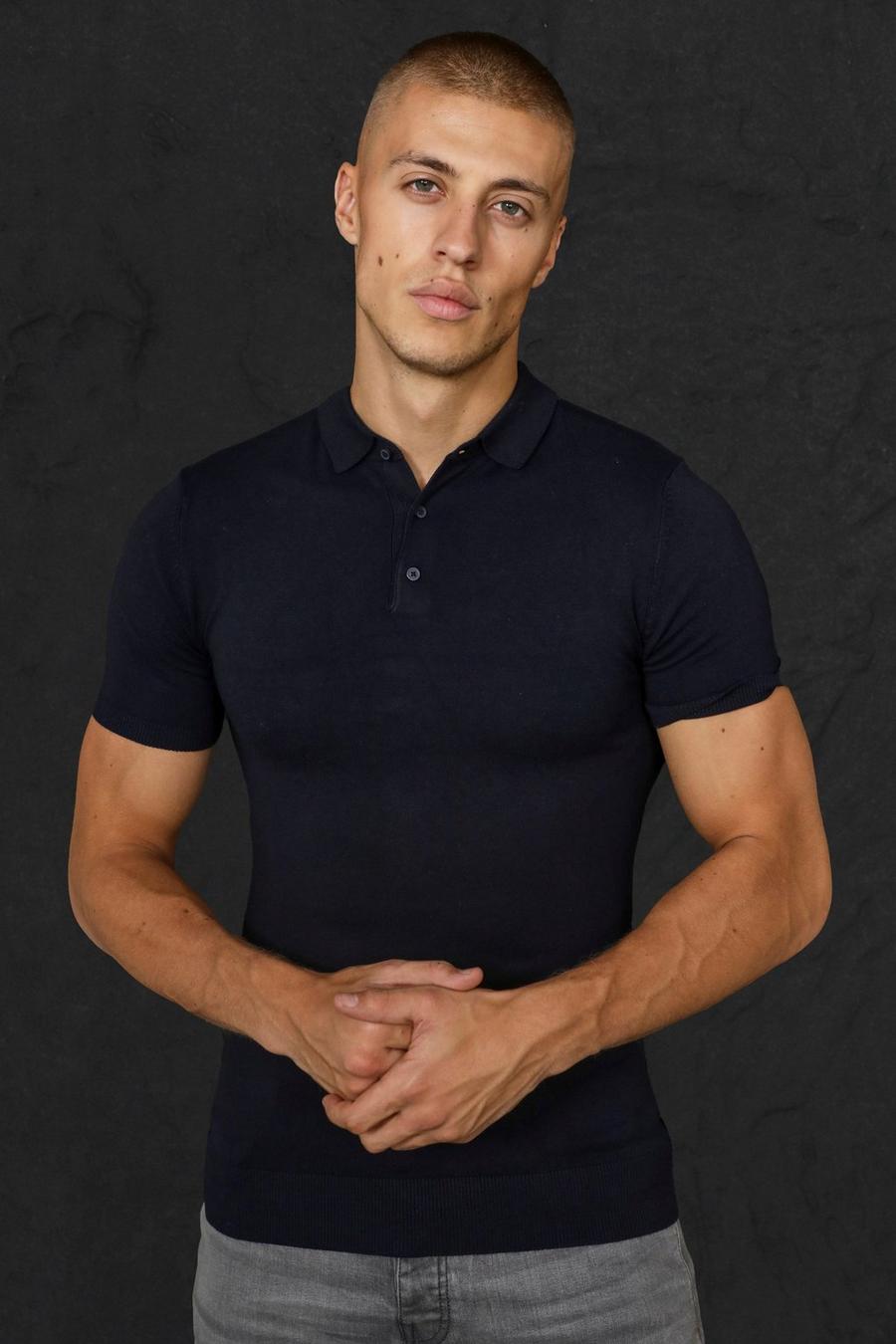 Navy Muscle Short Sleeve Polo image number 1