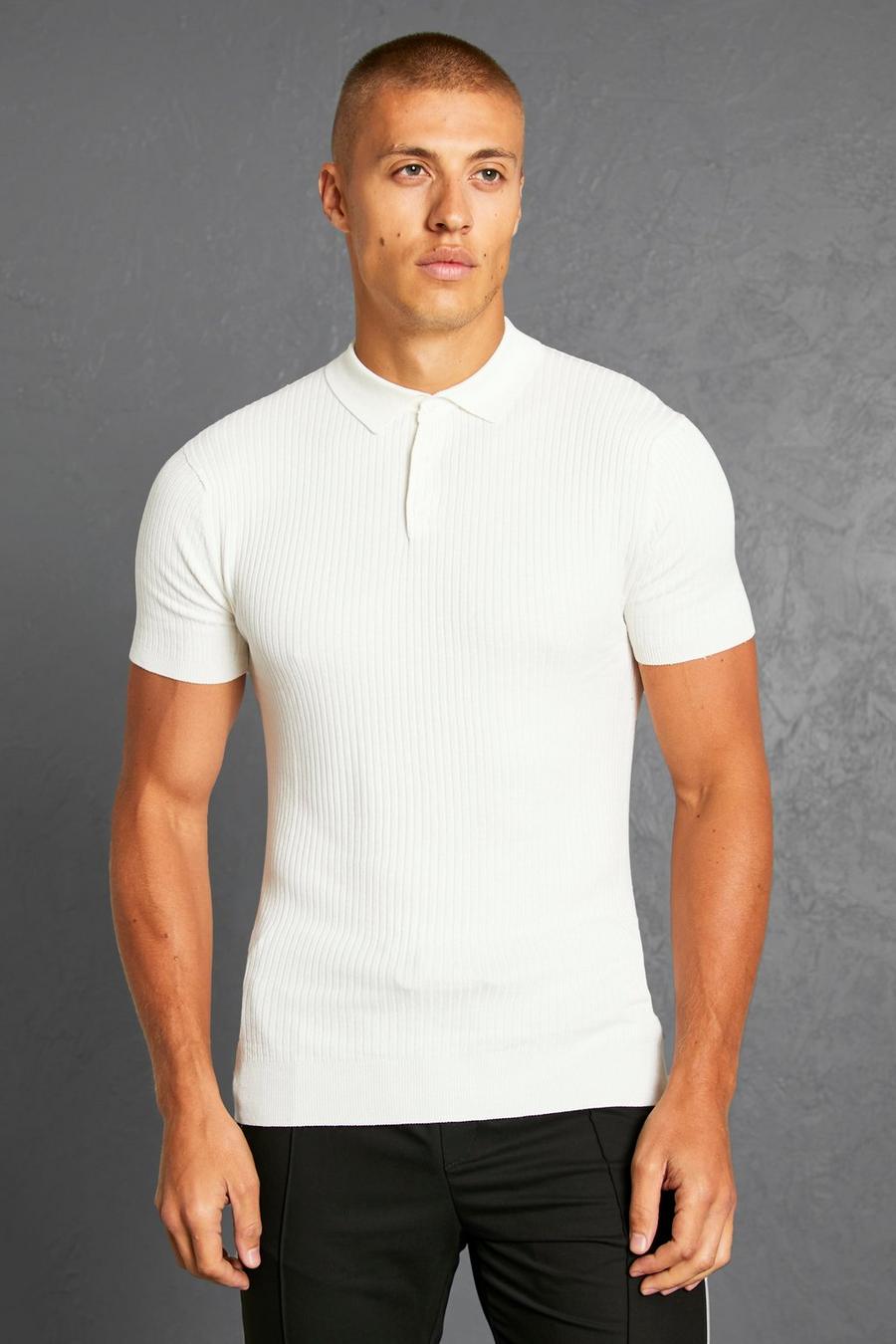 White Muscle Short Sleeve Ribbed Polo image number 1