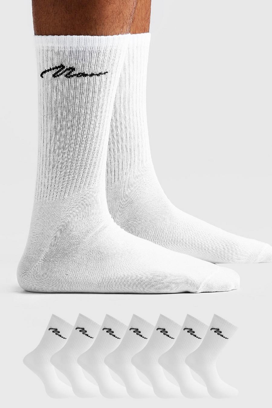 Pack de 7 calcetines con firma MAN deportivos, Blanco bianco