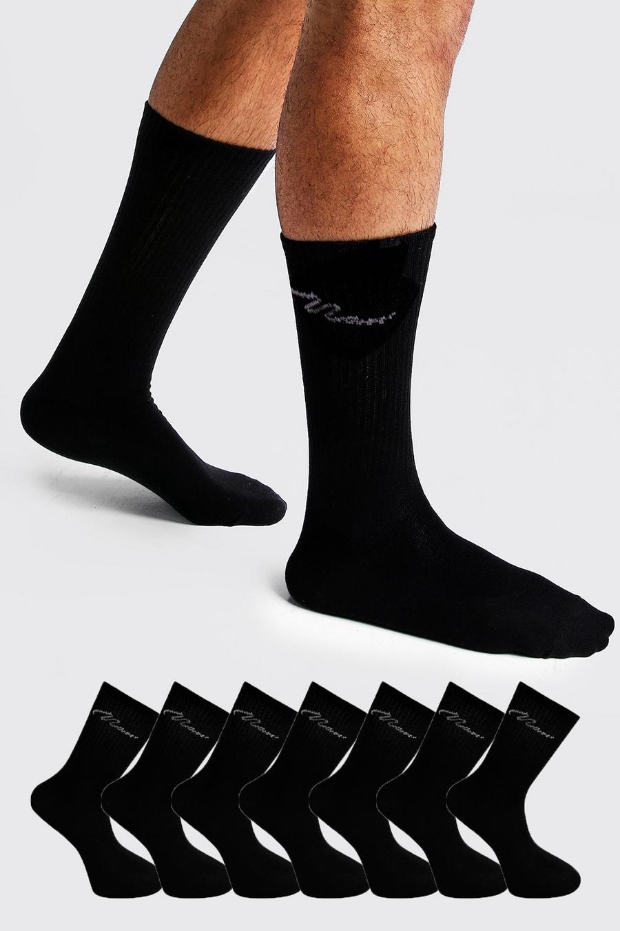 Confezione con 7 paia calzini sportivi con firma MAN, Nero image number 1