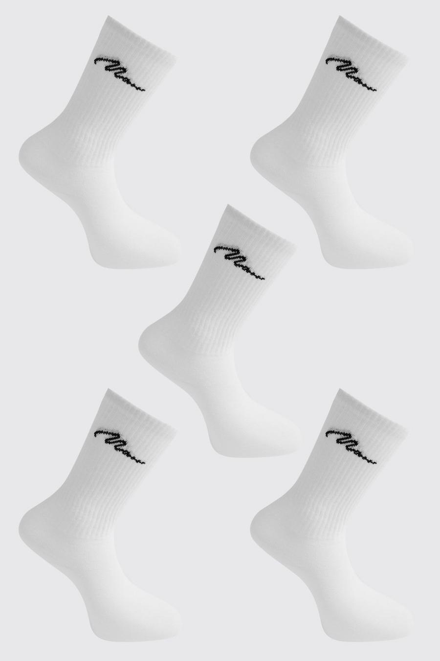 Pack de 5 pares de calcetines deportivos con firma MAN, Blanco bianco