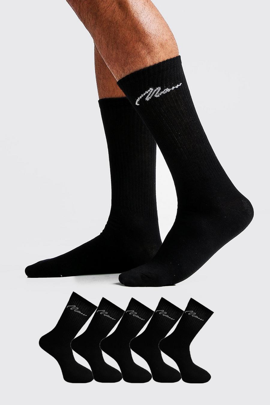 Pack de 5 pares de calcetines deportivos con firma MAN, Negro nero