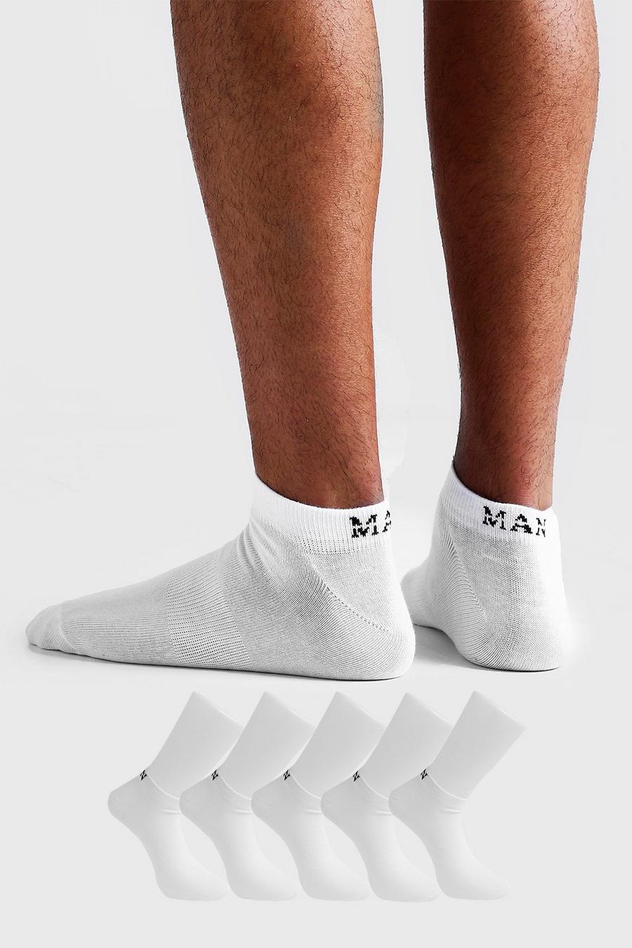 Pack de 5 pares de calcetines deportivos con letras MAN, Blanco image number 1