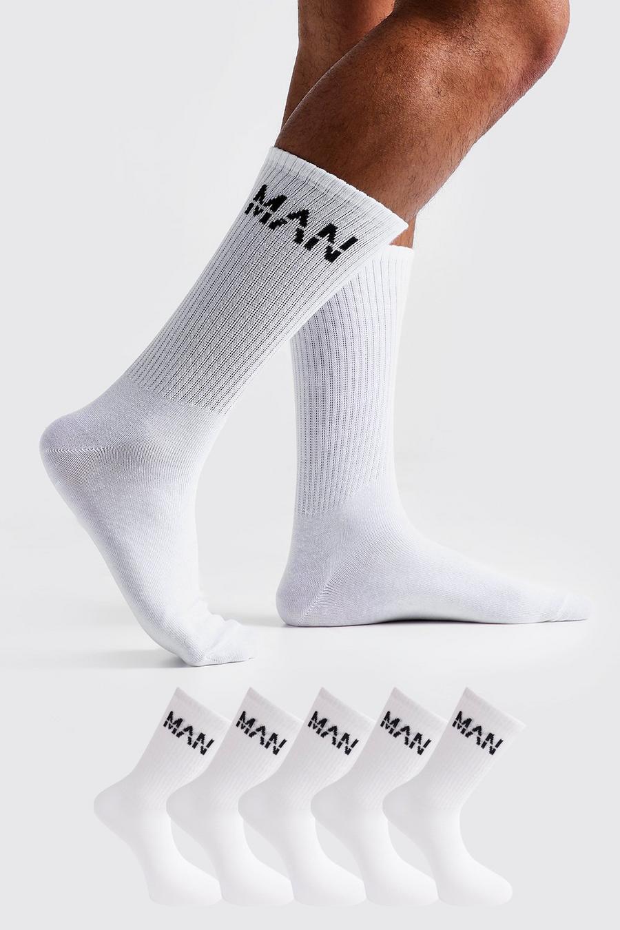 Lot de 5 paires de chaussettes à logo - MAN, Blanc