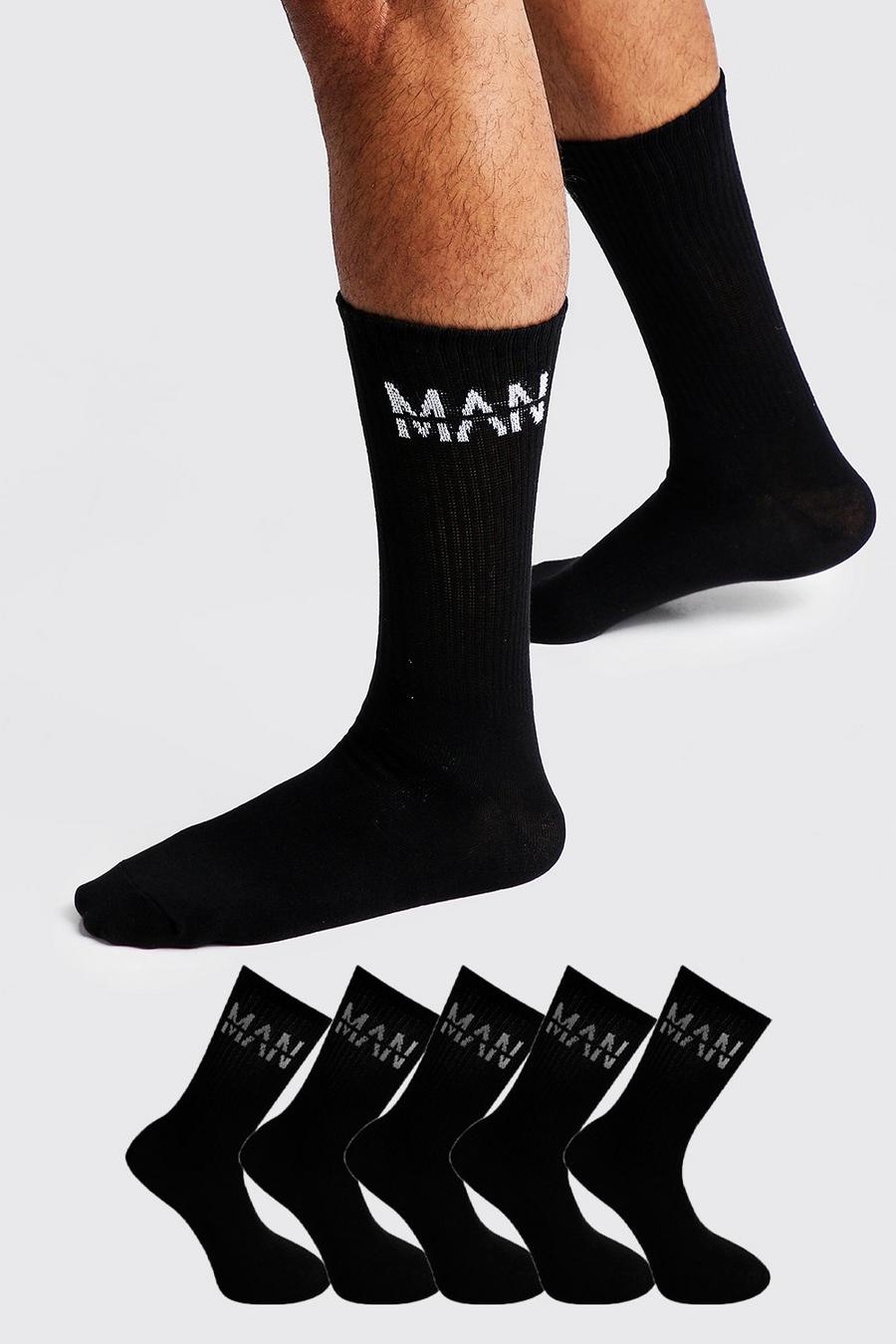 שחור מארז 5 זוגות גרבי ספורט עם לוגו MAN חצוי image number 1