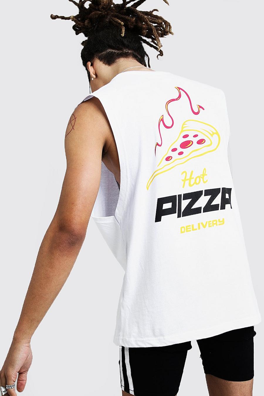 Drop Armhole Tank With Pizza Graphic, White image number 1
