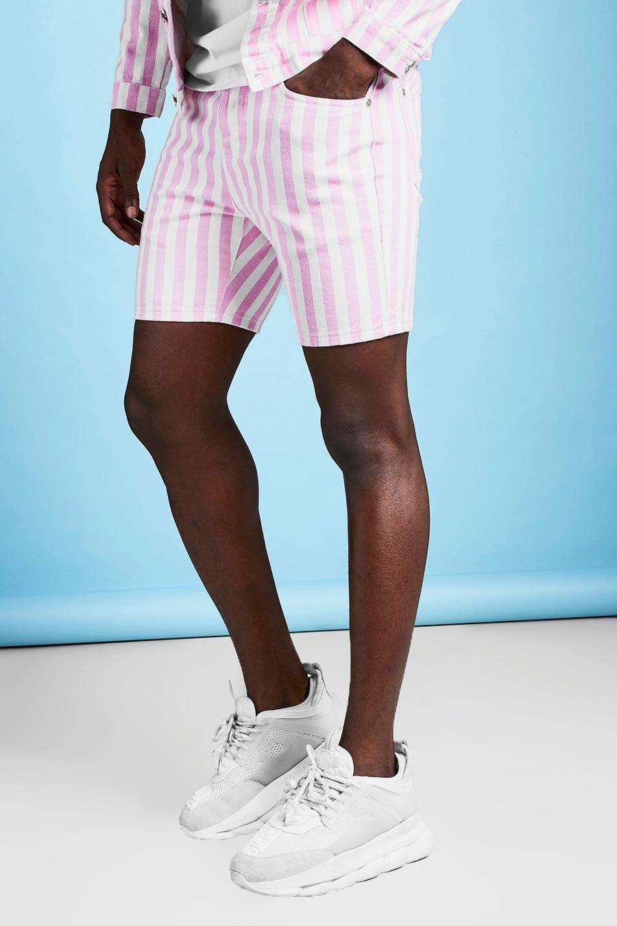 Slim Fit Striped Denim Shorts image number 1