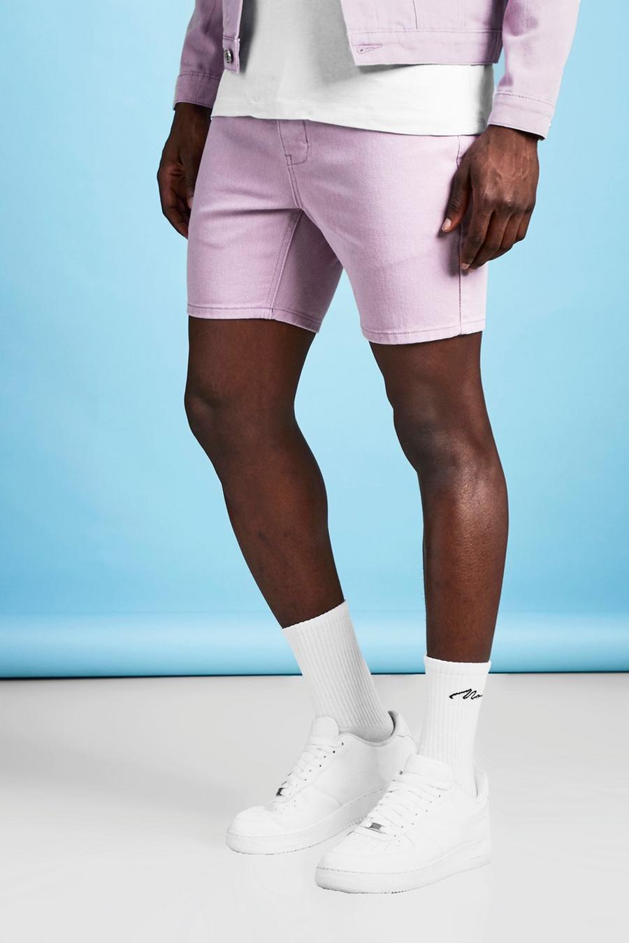 Pantaloncini slim fit in denim color lilla image number 1