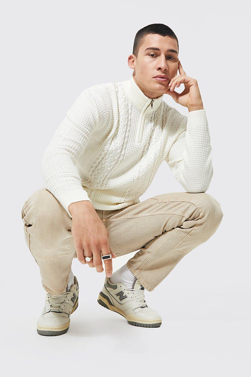 ASOS DESIGN heavyweight cable knit half zip sweater in gray