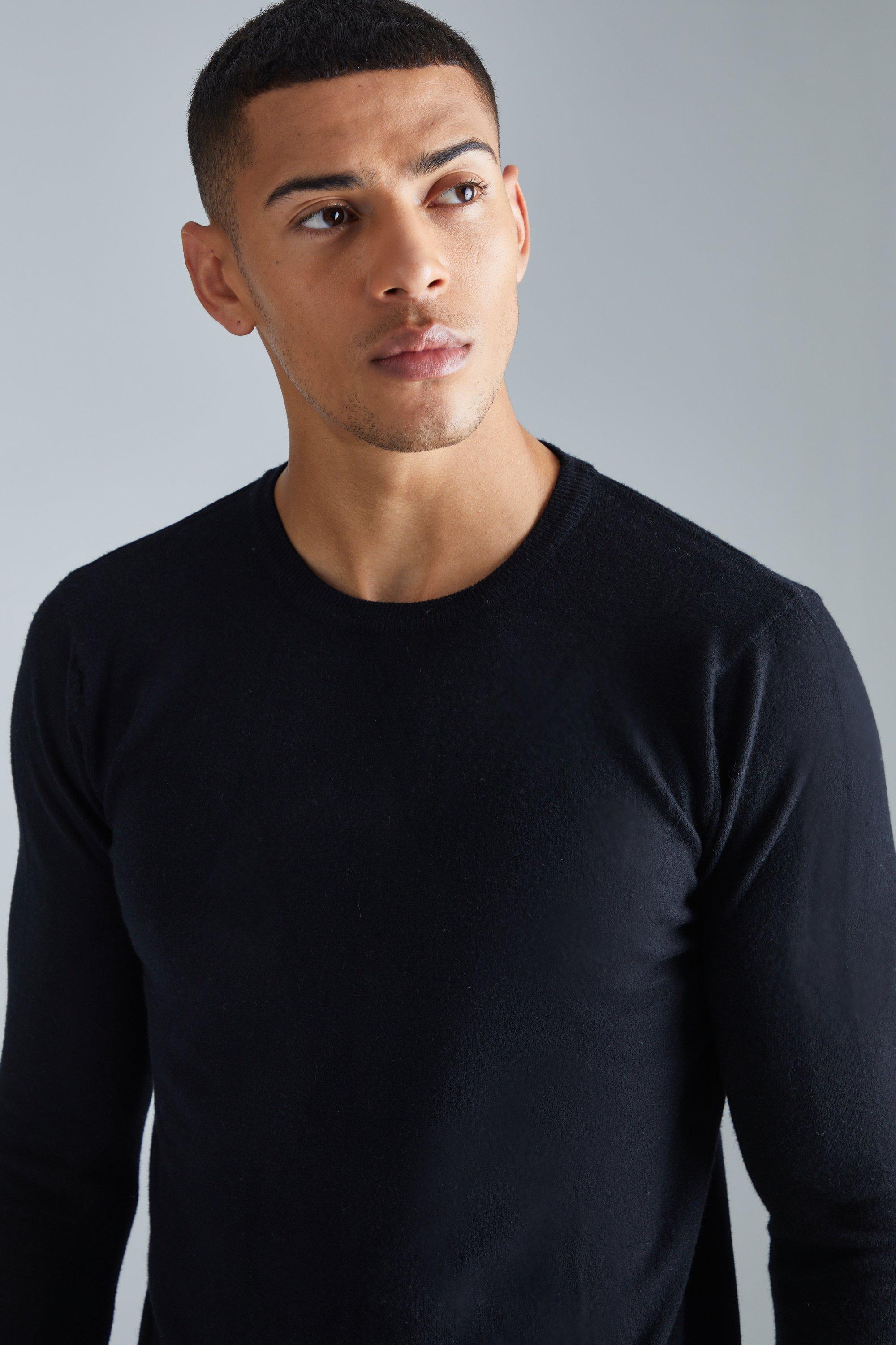 Men's black crew store neck jumper uk