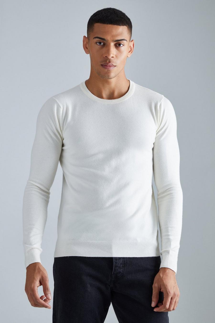 קרם bianco סוודר בגזרה רגילה מחומרים ממוחזרים עם צווארון עגול