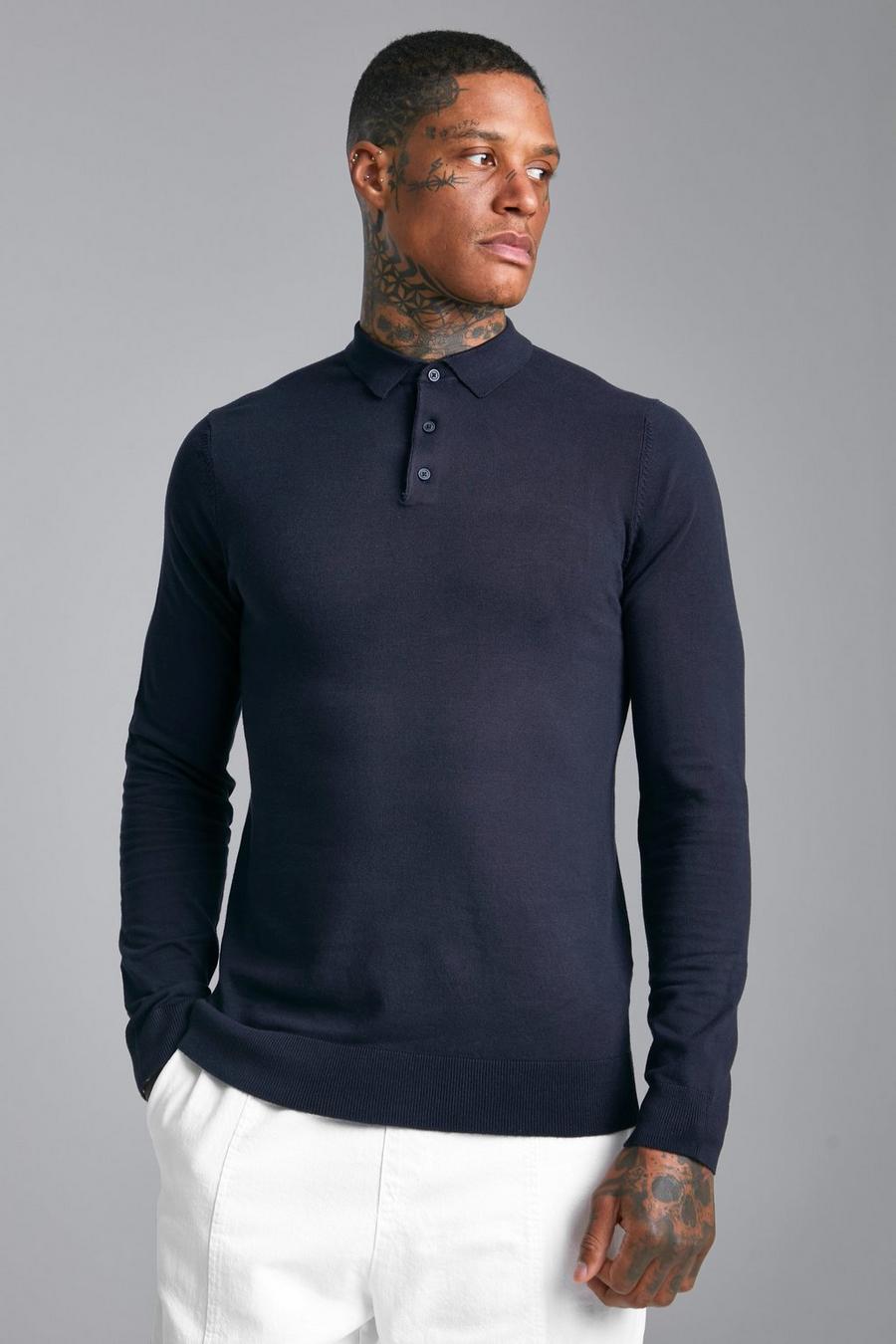 Navy Regular Long Sleeve Polo image number 1
