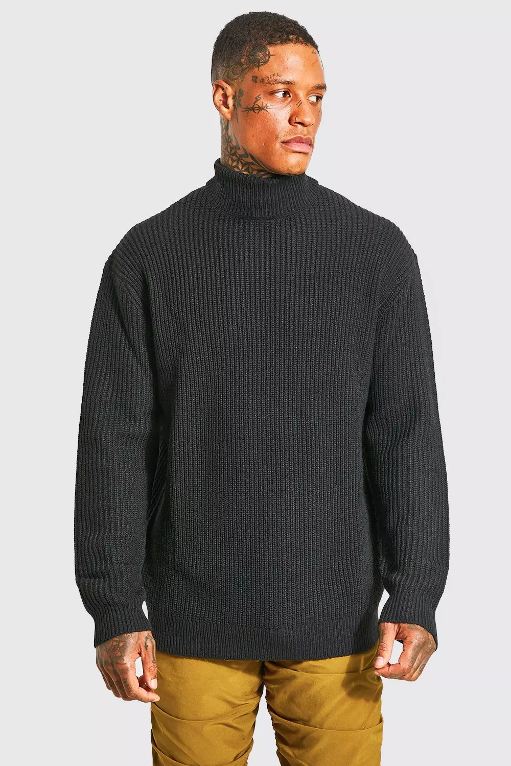 Black oversized clearance roll neck jumper