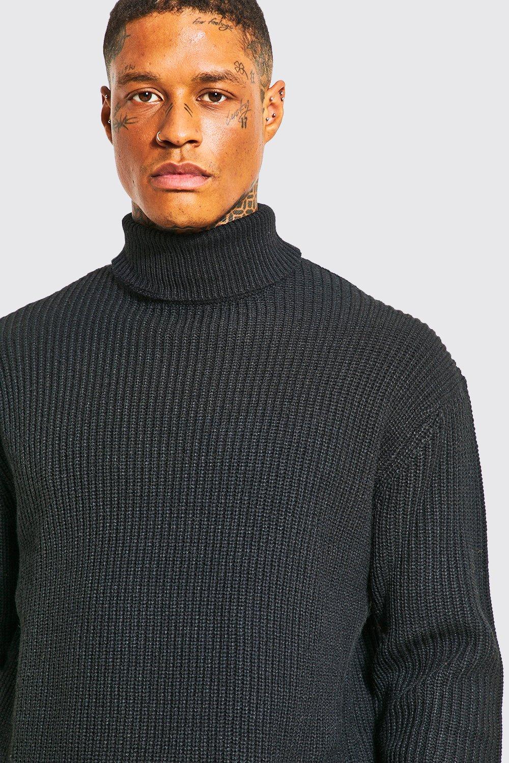 Black polo neck ribbed jumper online