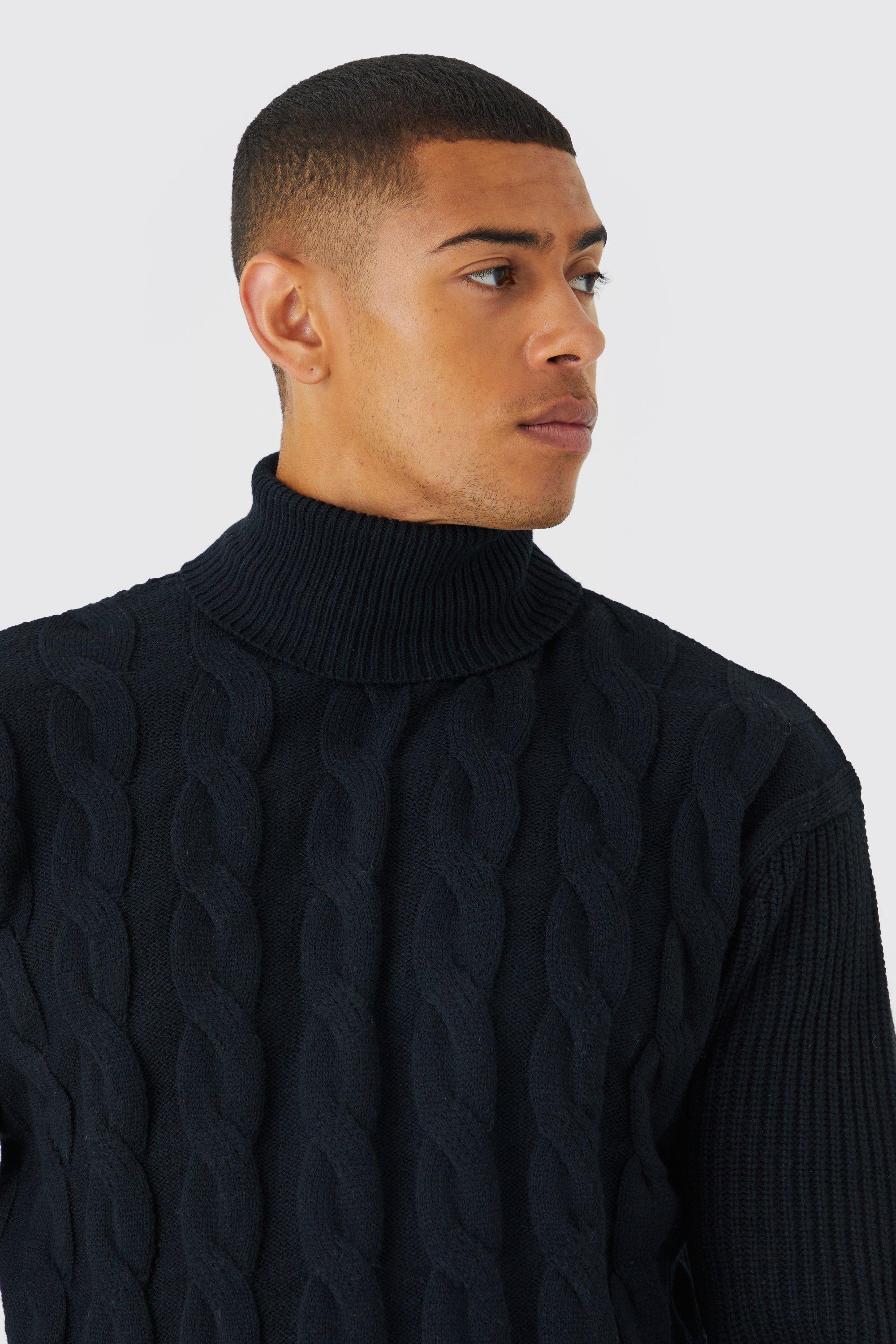 Mens black roll neck jumper uk sale