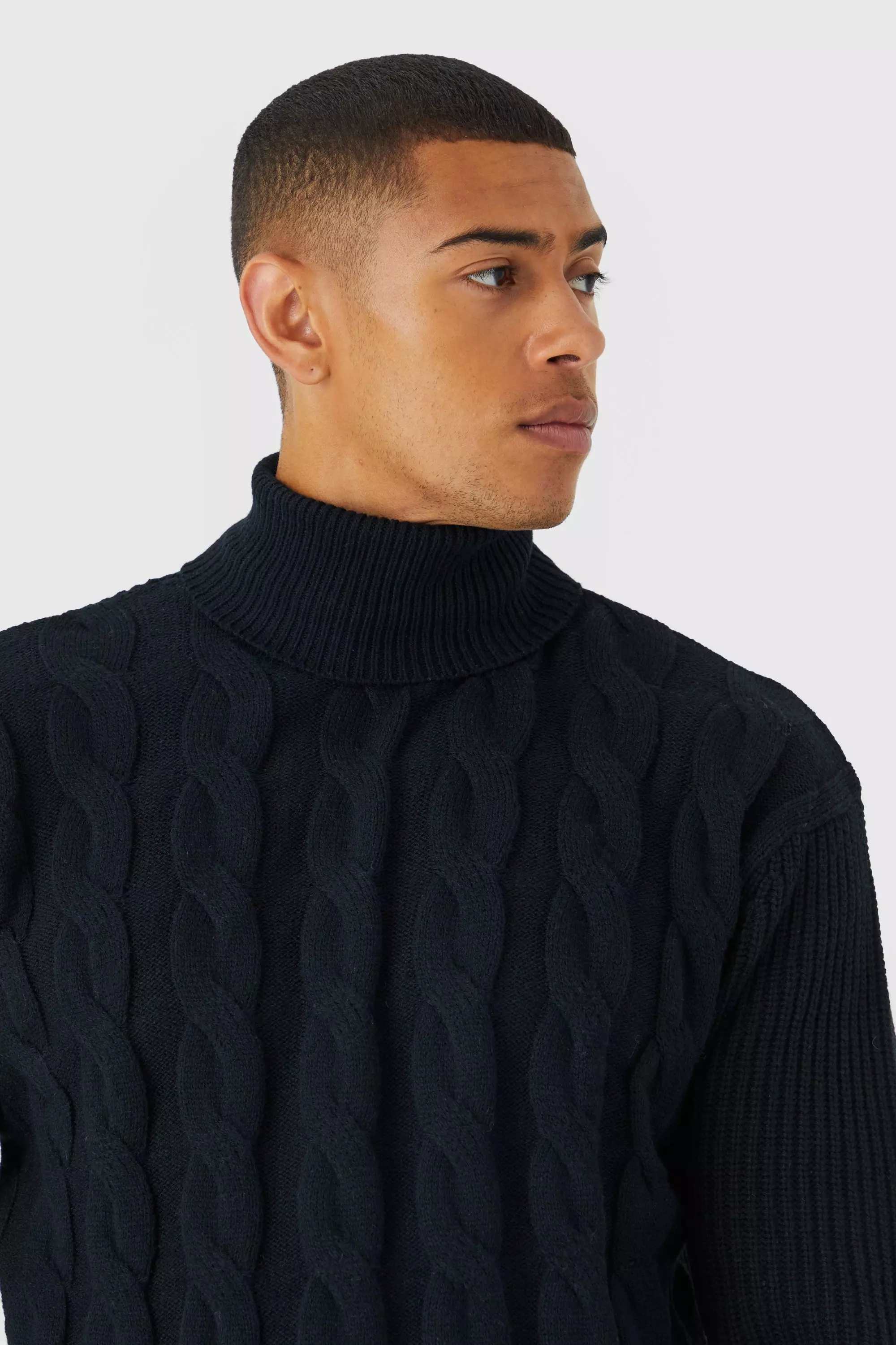 Black roll neck oversized jumper best sale