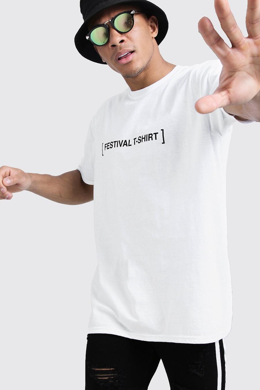 White Loose Fit Festival T-Shirt Print Tee image number 1