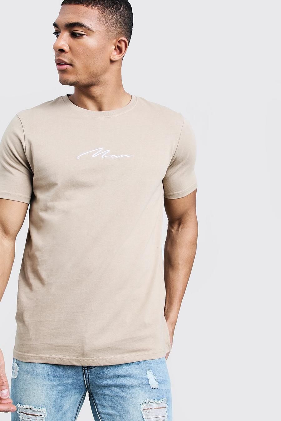 Taupe MAN Signature Embroidered T-Shirt image number 1