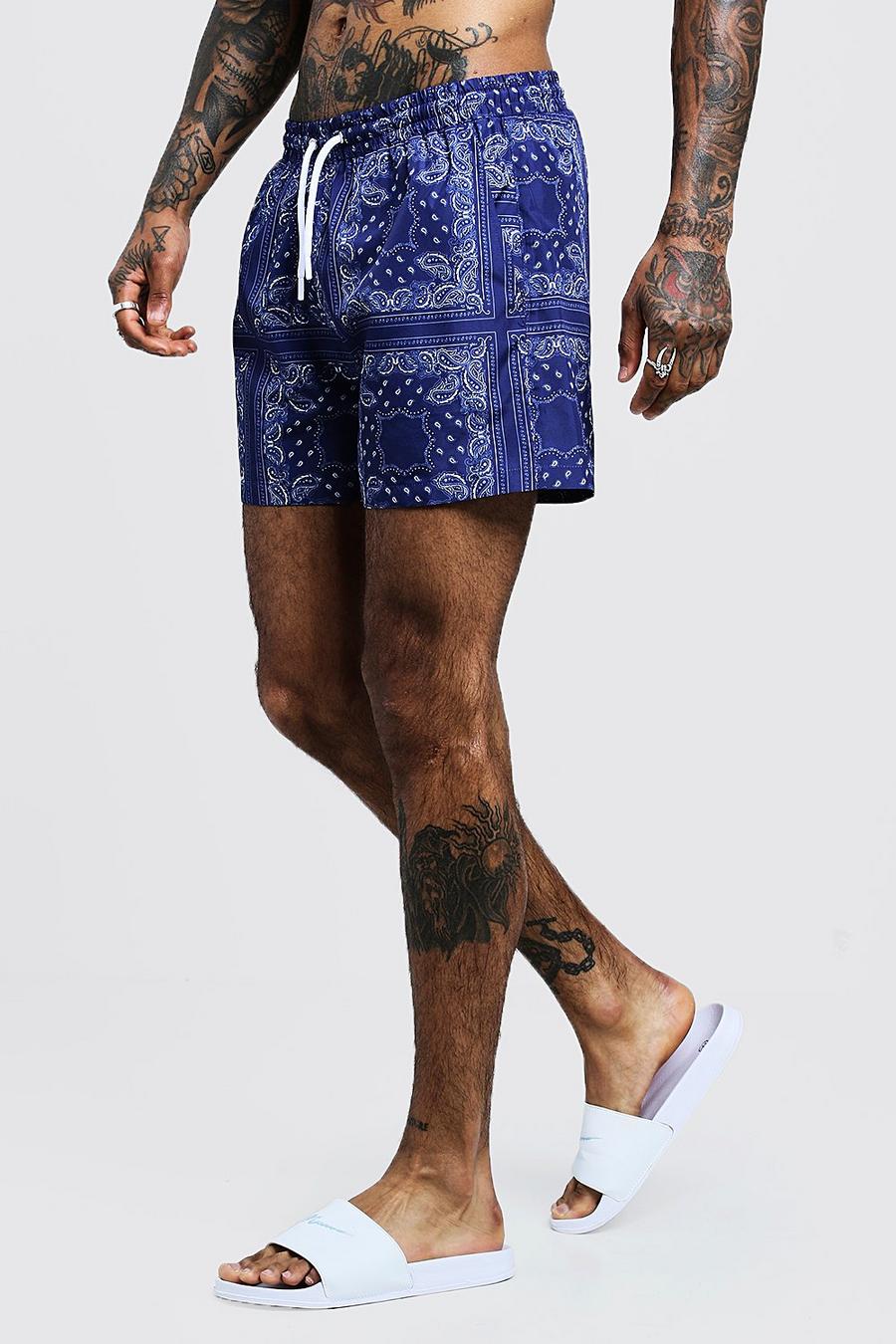 Blue Bandana Printed Swim Shorts image number 1