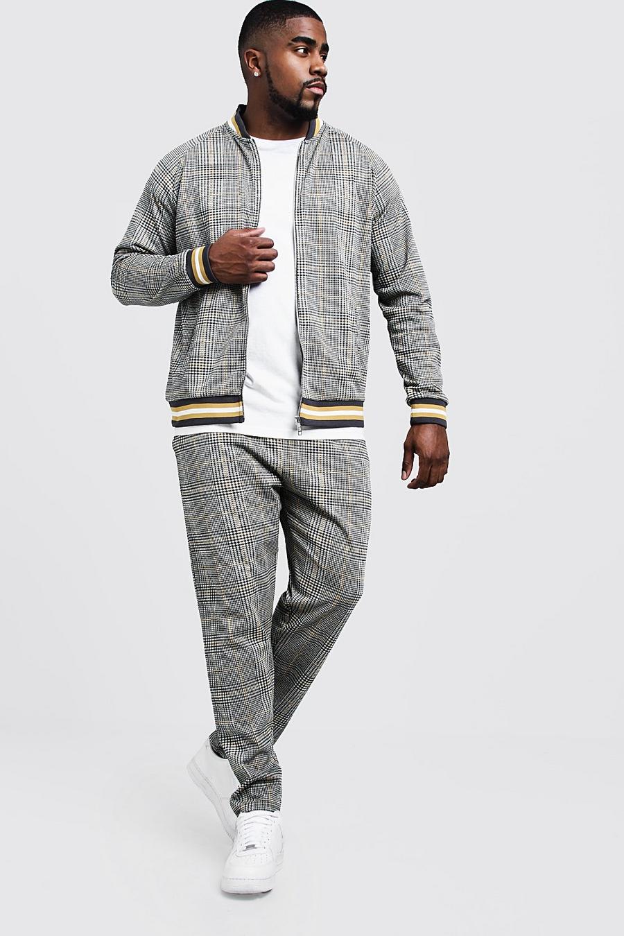 Mustard Plus Size Houndstooth Check Smart Tracksuit image number 1