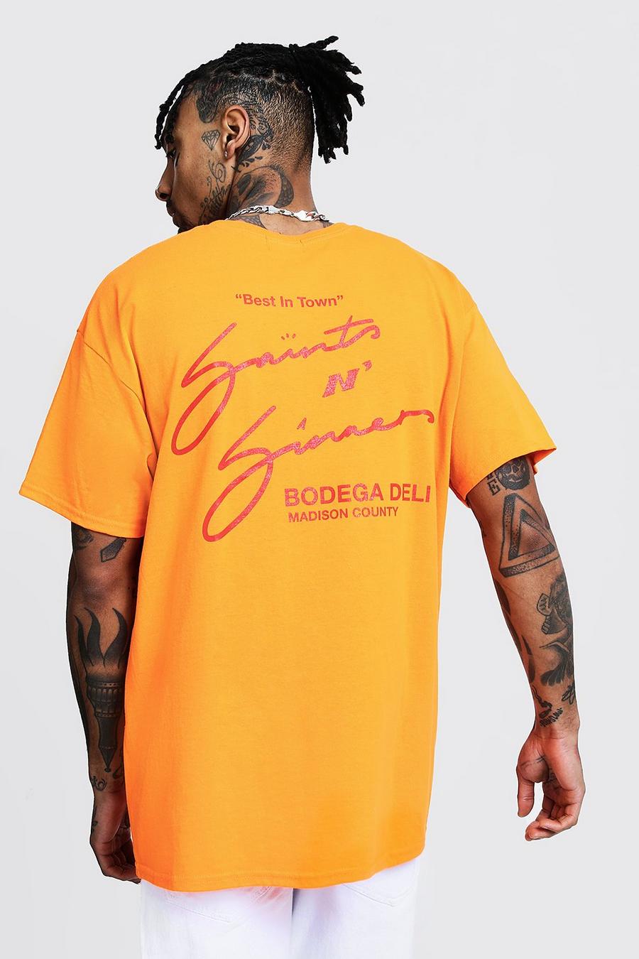 Oversized kurzärmeliges T-Shirt in Neonfarben mit „Saints“-Print auf dem Rücken image number 1
