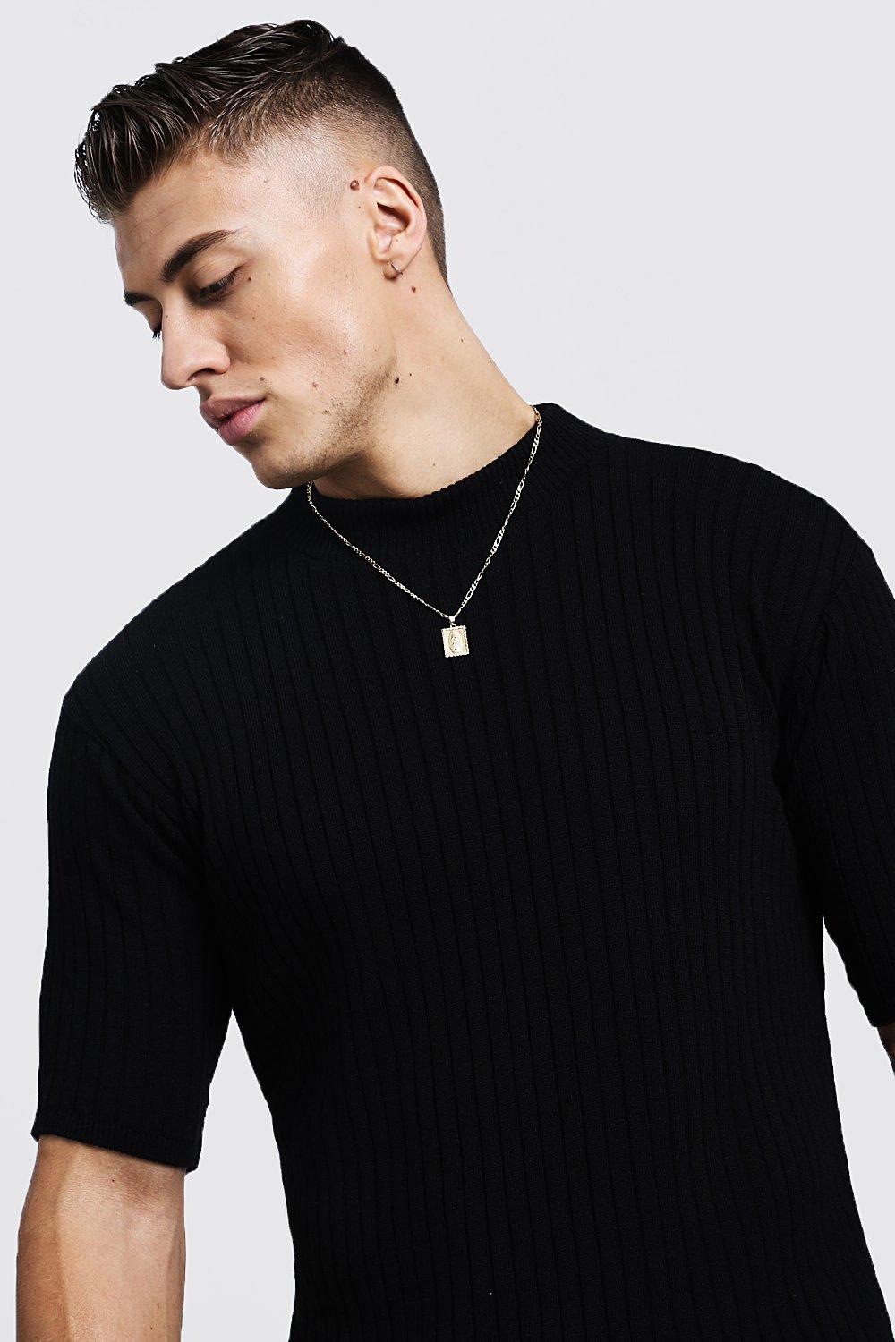 Ribbed Short Sleeve Turtle Neck Knitted T Shirt boohoo NL