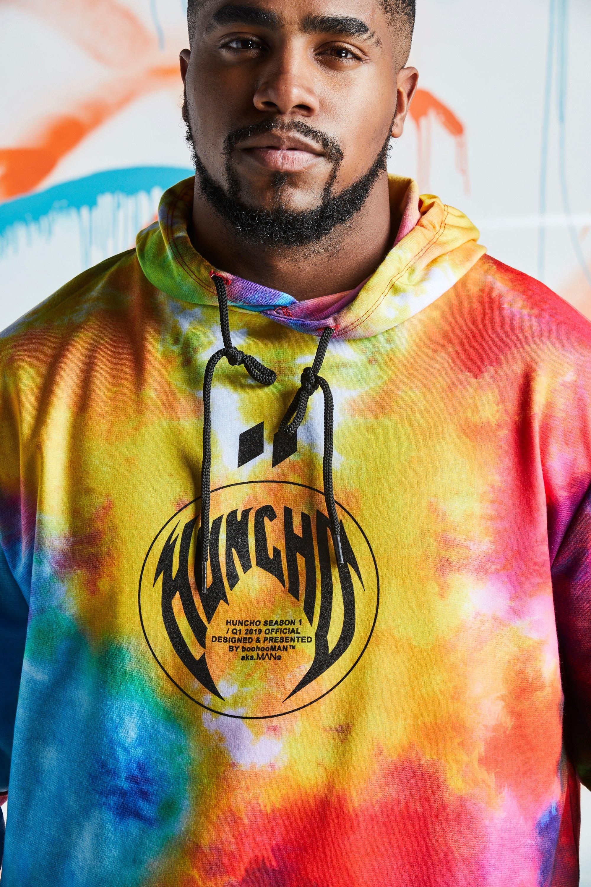 Plus Size Quavo Rainbow Tie Dye Hoodie boohoo IE