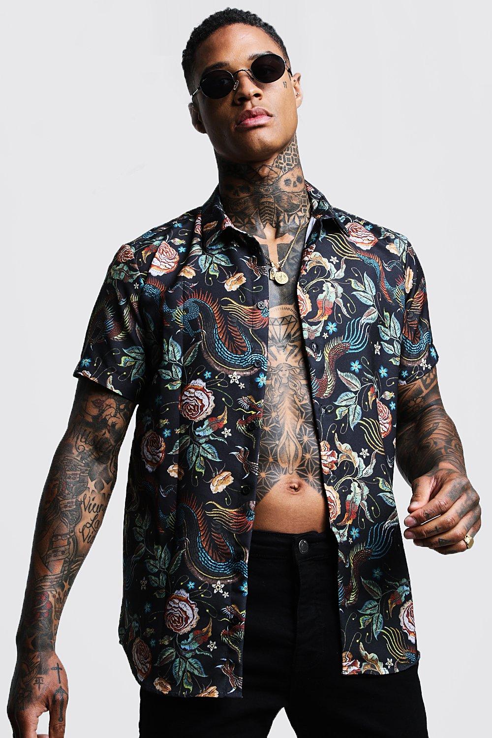 Usopu Mens Casual/Daily Going Out Dragon Pattern Printing Slim Fit Long Sleeve Shirt 