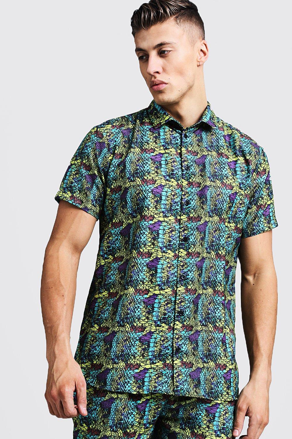 Men's Snake Print Short Sleeve Shirt | Boohoo UK