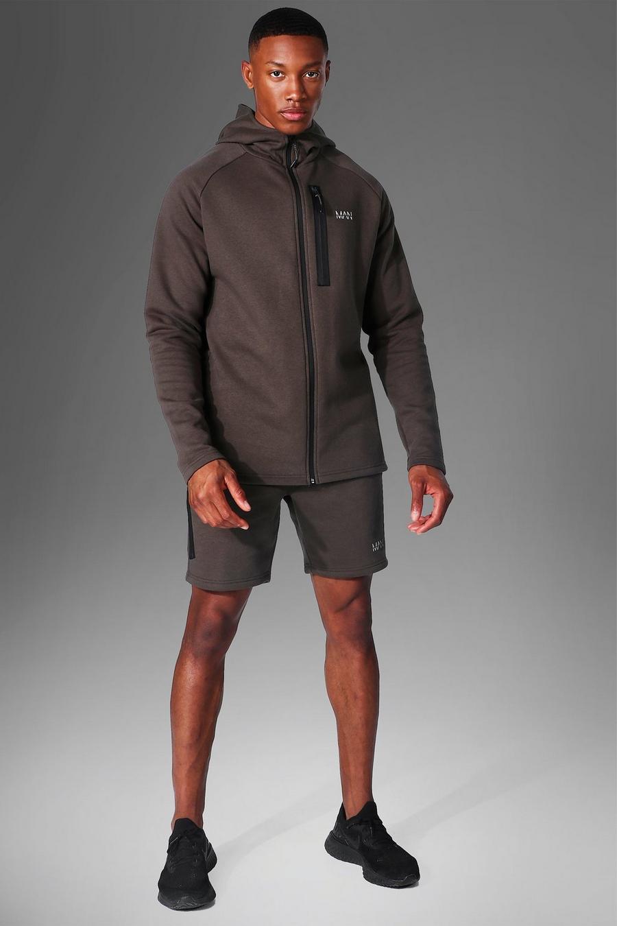 Man Active Hoodie & Shorts Set, Khaki image number 1
